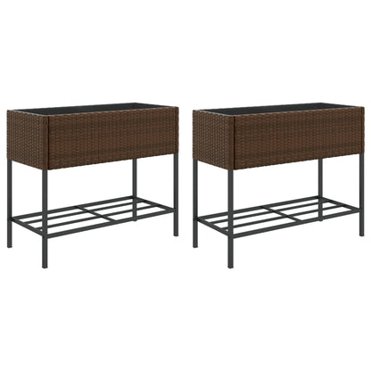 Fioriere Giardino con Ripiani 2pz Marroni 90x40x75cm Polyrattan