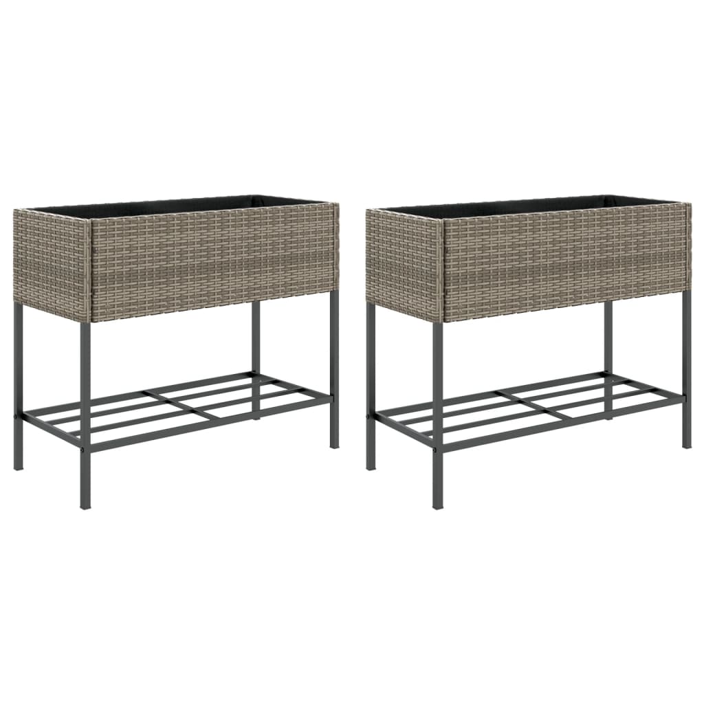 Fioriere Giardino con Ripiani 2pz Grigie 90x40x75cm Polyrattan