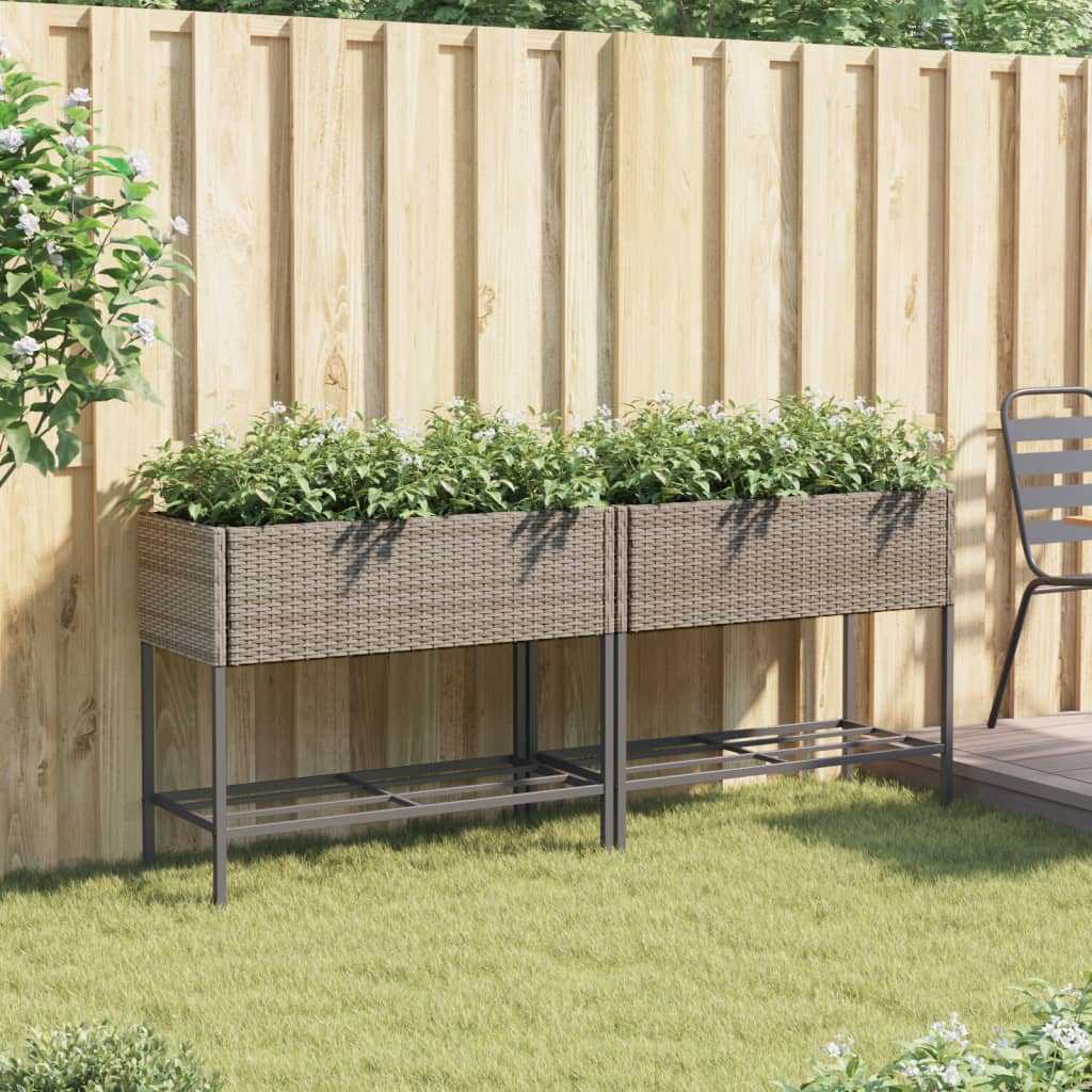 Fioriere Giardino con Ripiani 2pz Grigie 90x40x75cm Polyrattan