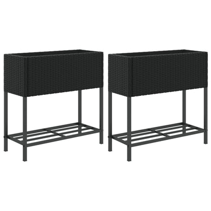 Fioriere da Giardino con Ripiani 2pz Nere 70x28x70cm Polyrattan