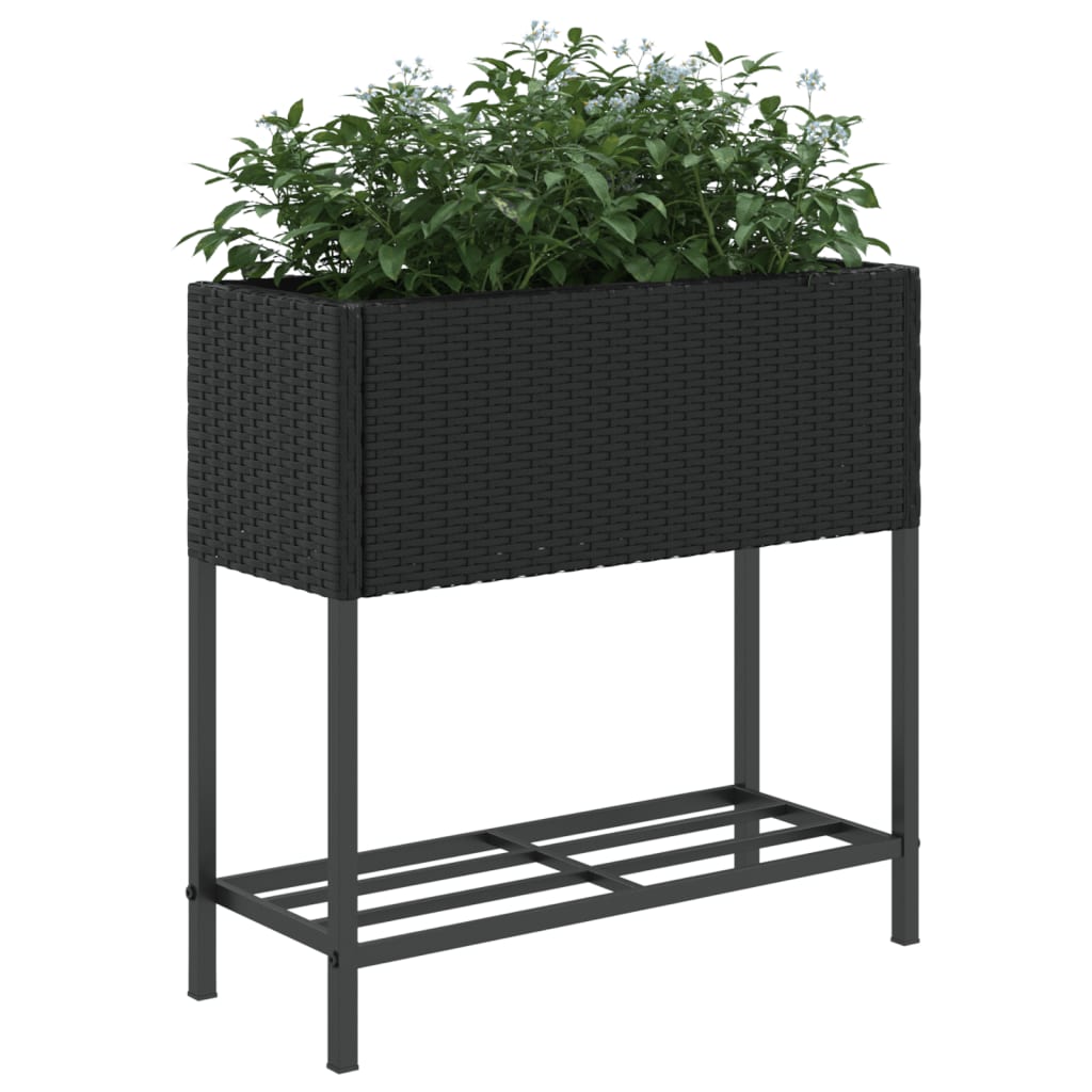 Fioriere da Giardino con Ripiani 2pz Nere 70x28x70cm Polyrattan