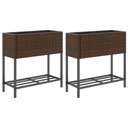 Fioriere Giardino con Ripiani 2pz Marroni 70x28x70cm Polyrattan