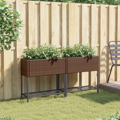 Fioriere Giardino con Ripiani 2pz Marroni 70x28x70cm Polyrattan