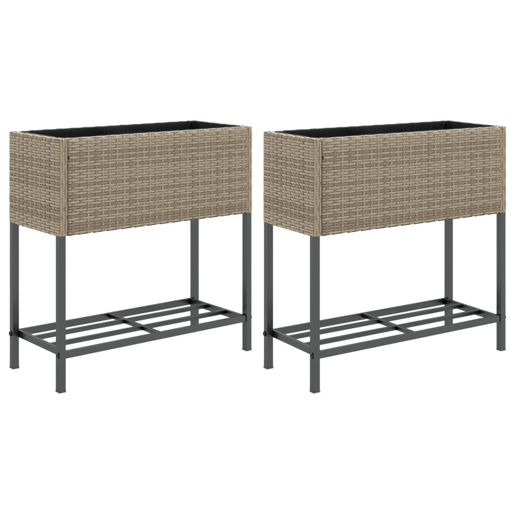 Fioriere Giardino con Ripiani 2pz Grigie 70x28x70cm Polyrattan