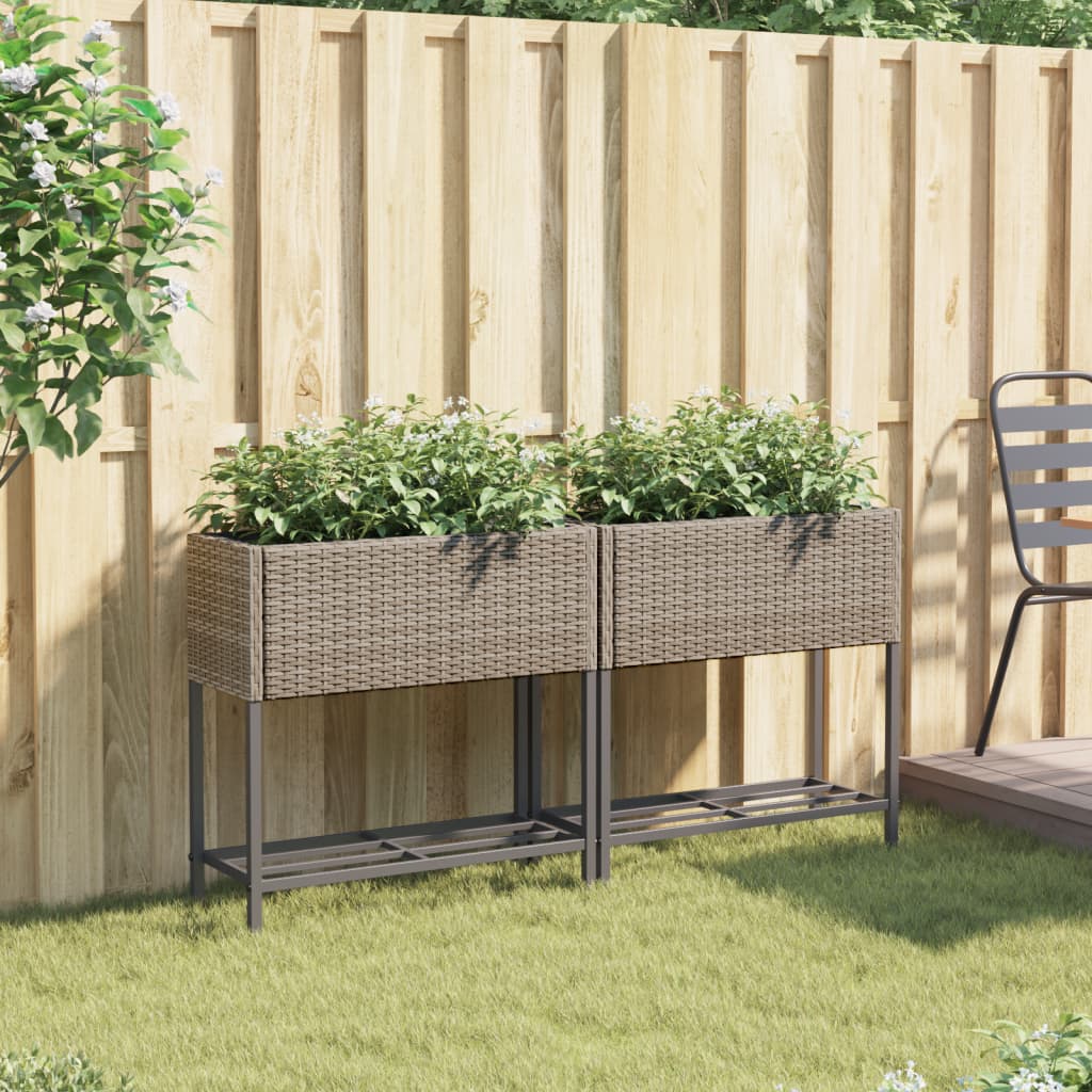 Fioriere Giardino con Ripiani 2pz Grigie 70x28x70cm Polyrattan