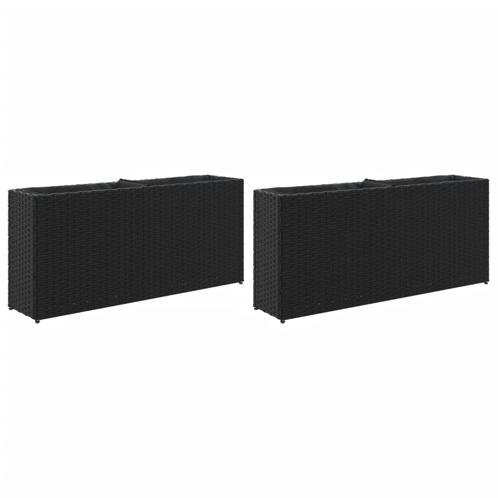 Fioriere da Giardino con 2 Vasi Nere in Polyrattan