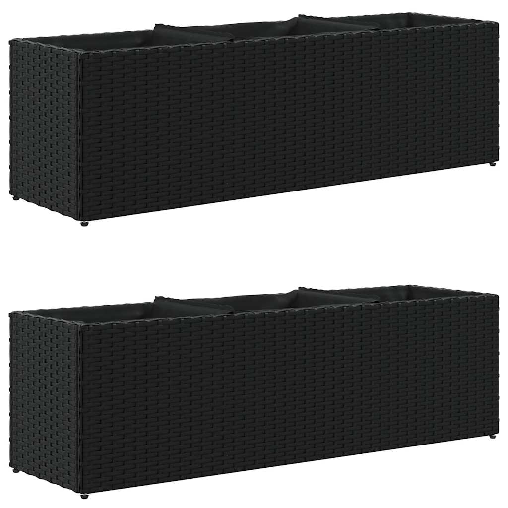 Fioriere da Giardino con 3 Vasi Nere 105x30x32 cm in Polyrattan