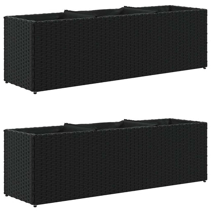 Fioriere da Giardino con 3 Vasi Nere 105x30x32 cm in Polyrattan