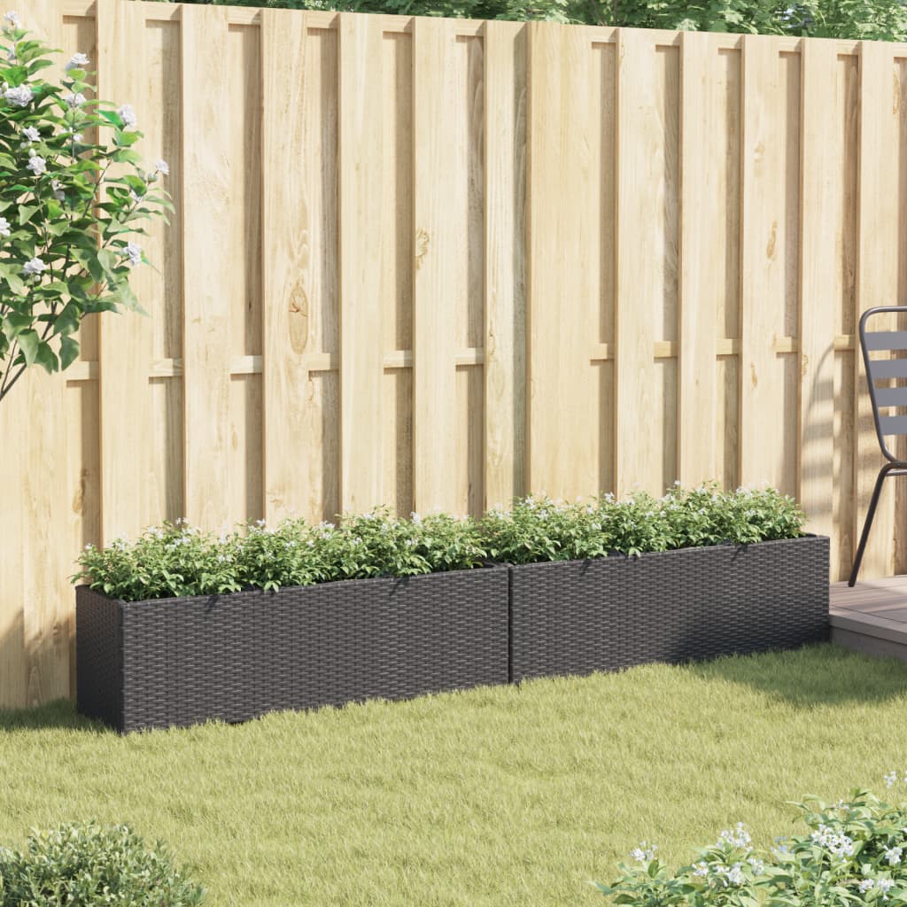 Fioriere da Giardino con 3 Vasi Nere 105x30x32 cm in Polyrattan