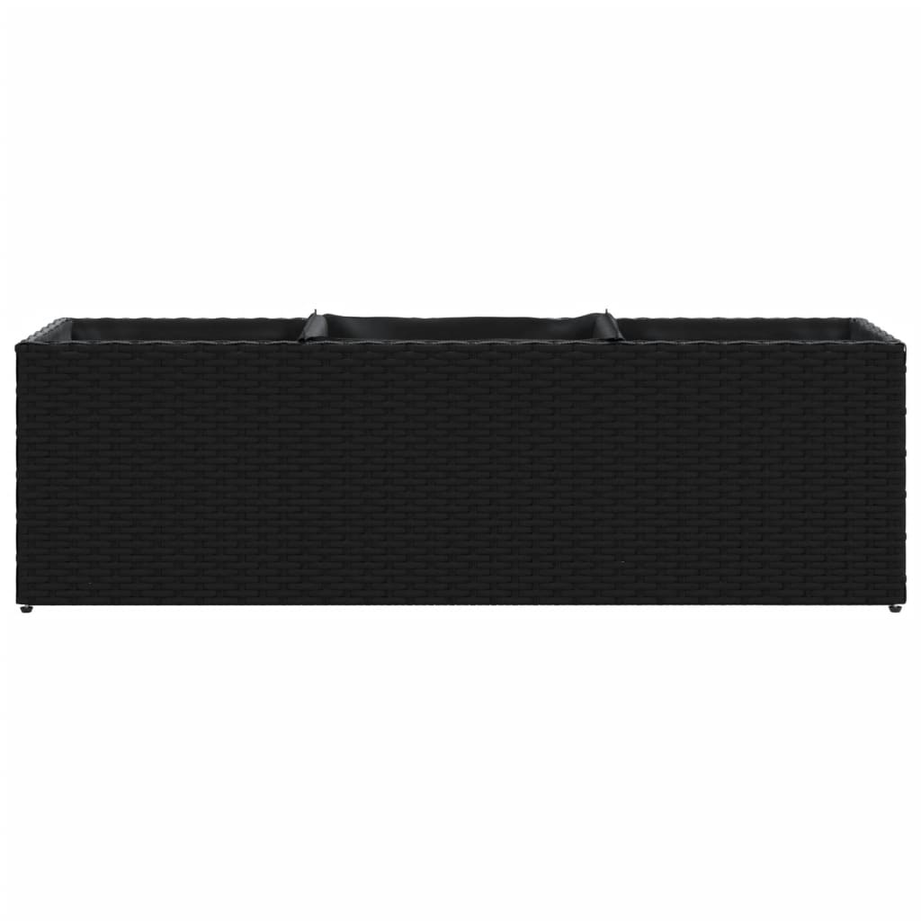 Fioriere da Giardino con 3 Vasi Nere 105x30x32 cm in Polyrattan