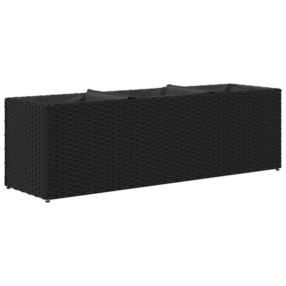 Fioriere da Giardino con 3 Vasi Nere 105x30x32 cm in Polyrattan