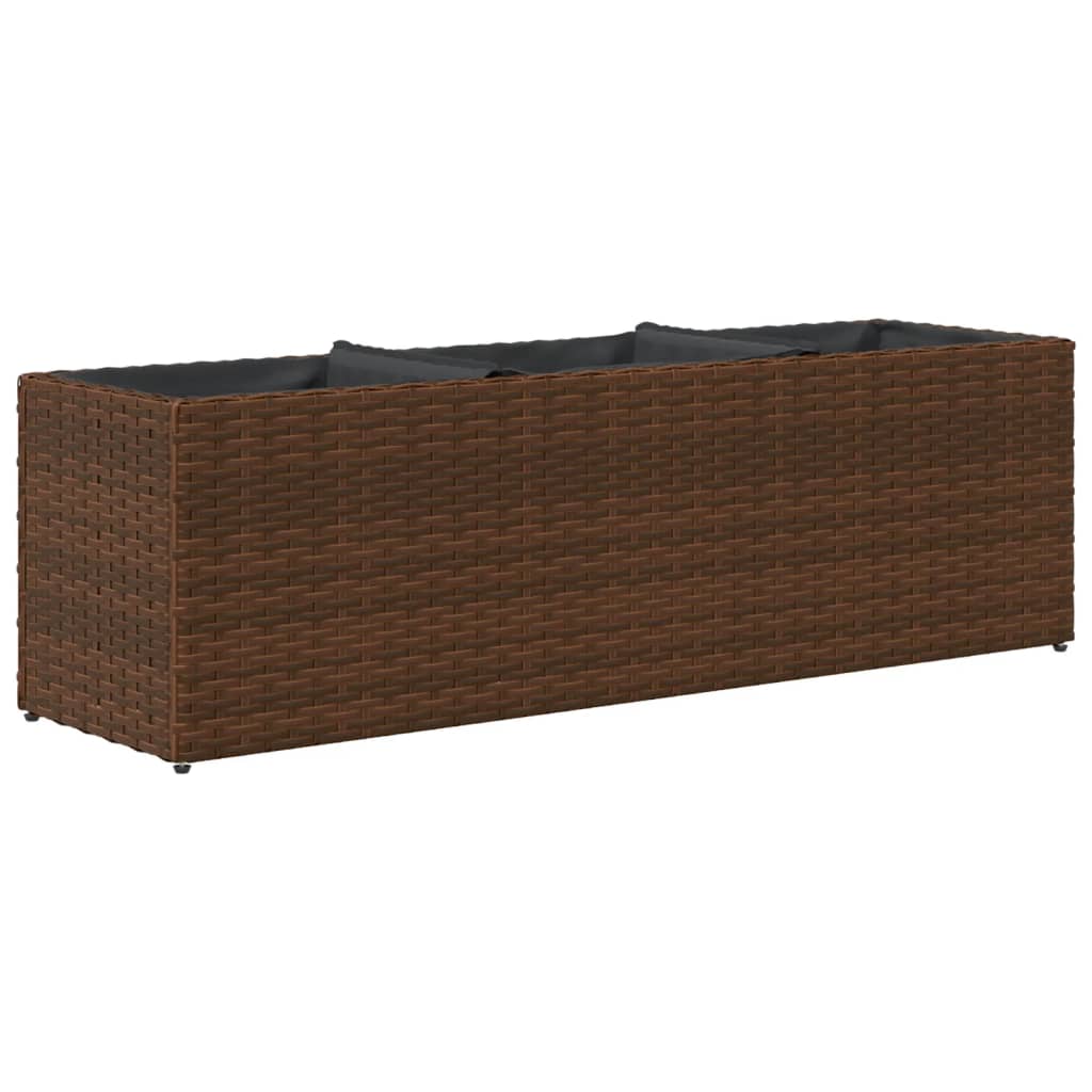 Fioriere da Giardino con 3 Vasi Marrone 105x30x32 cm Polyrattan