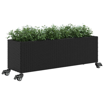 Fioriere da Giardino con Ruote 2pz Nere 107x32x38 cm Polyrattan