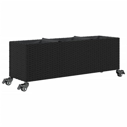 Fioriere da Giardino con Ruote 2pz Nere 107x32x38 cm Polyrattan