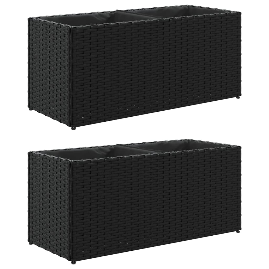 Fioriere da Giardino con 2 Vasi Nere 72x30x32 cm in Polyrattan