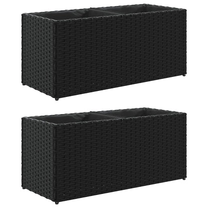 Fioriere da Giardino con 2 Vasi Nere 72x30x32 cm in Polyrattan