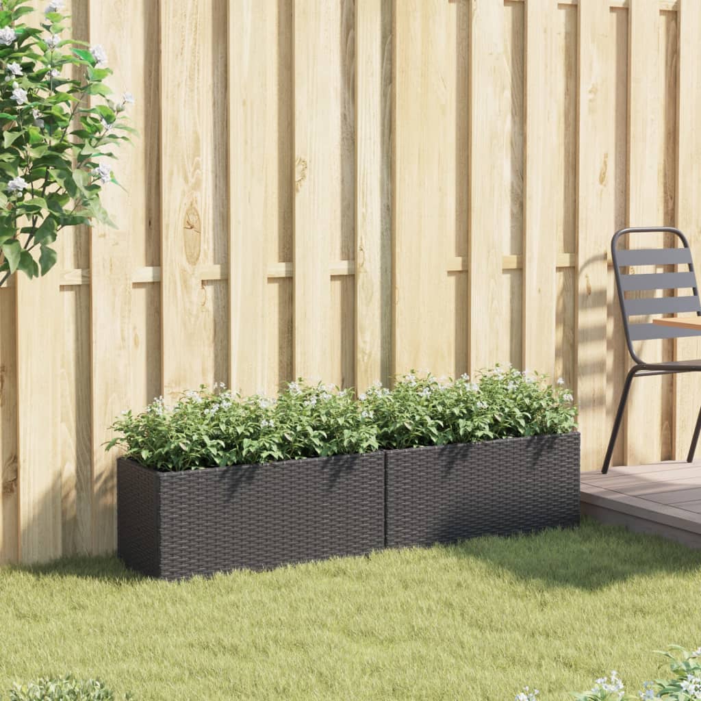 Fioriere da Giardino con 2 Vasi Nere 72x30x32 cm in Polyrattan