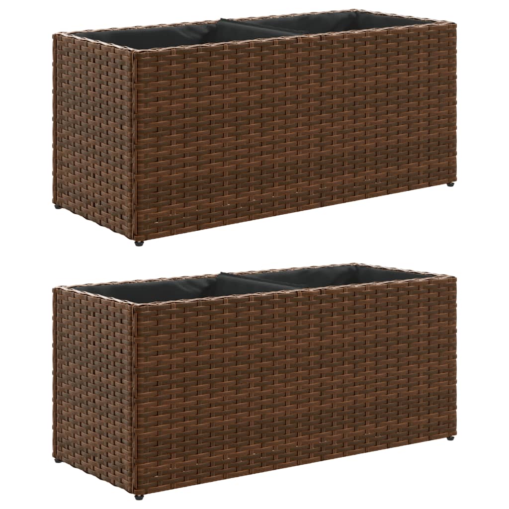 Fioriere da Giardino con 2 Vasi Marrone 72x30x32 cm Polyrattan