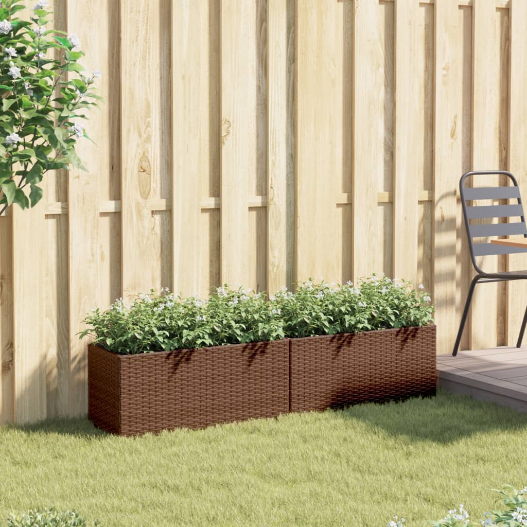 Fioriere da Giardino con 2 Vasi Marrone 72x30x32 cm Polyrattan