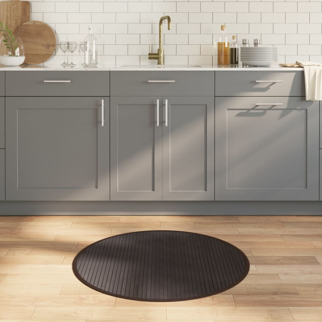 Tappeto Rotondo Marrone Scuro 80 cm in Bambù | homemem39