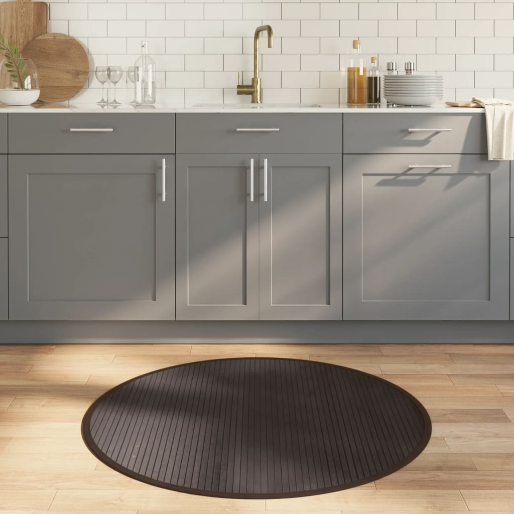 Tappeto Rotondo Marrone Scuro 100 cm in Bambù | homemem39
