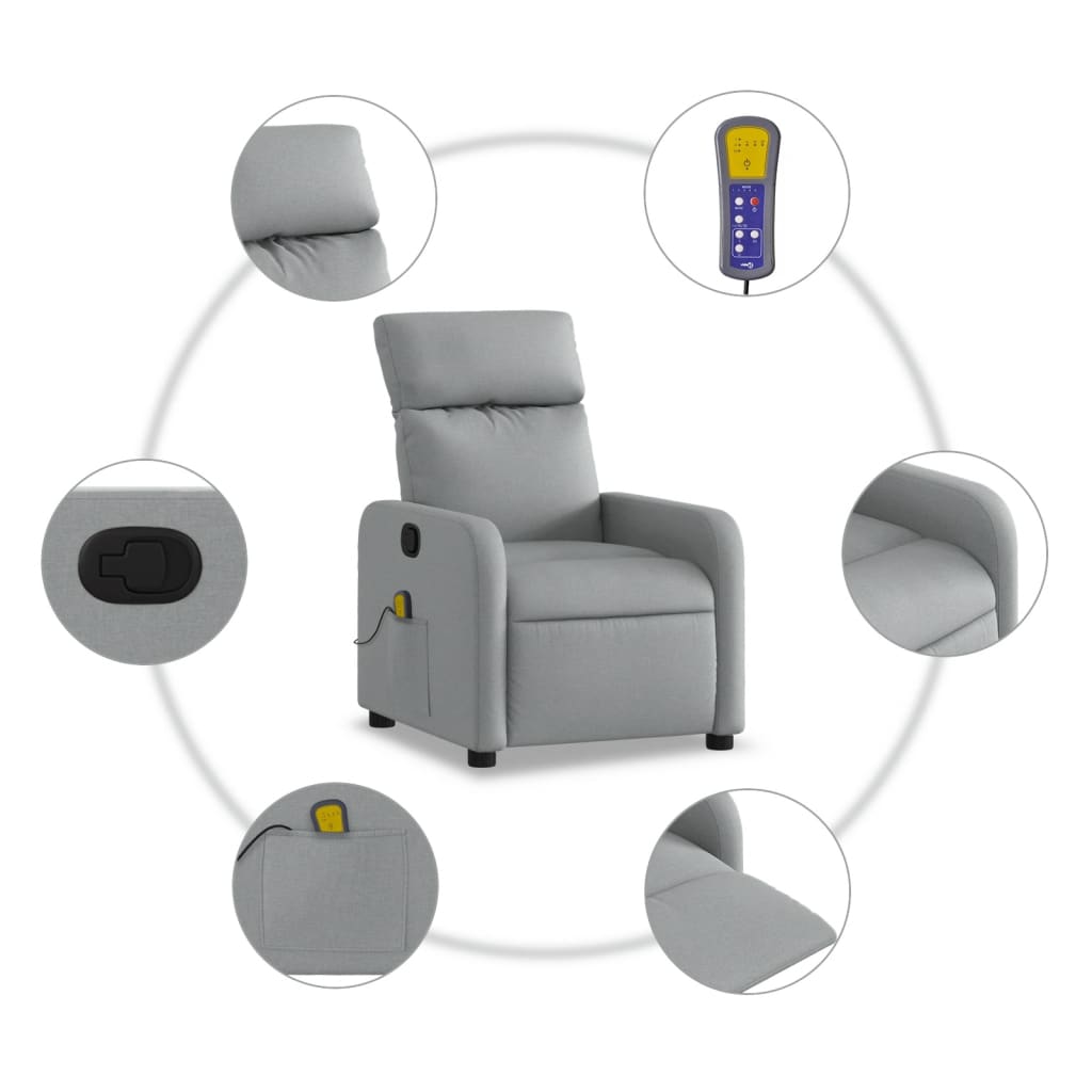 Light Gray Reclining Massage Chair in Fabric