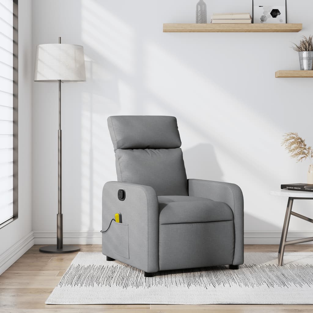 Light Gray Reclining Massage Chair in Fabric