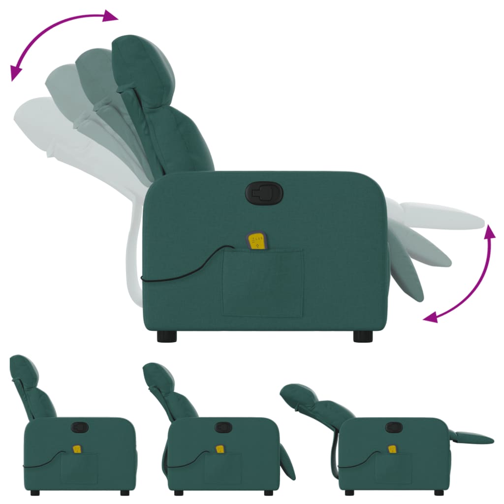 Poltrona Massaggiante Reclinabile Verde Scuro in Tessuto - homemem39