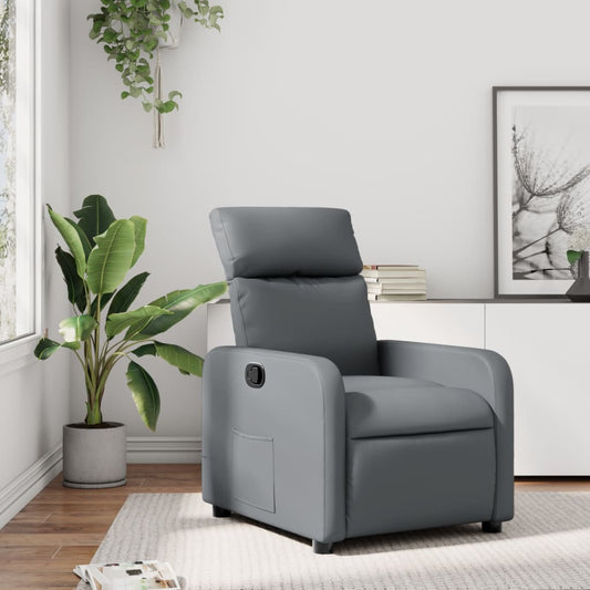Gray Reclining Armchair in Faux Leather