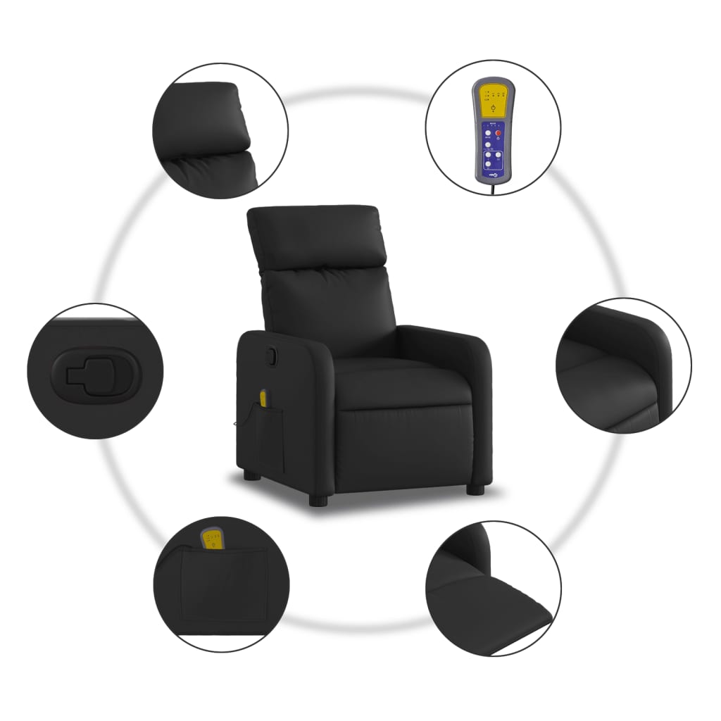 Black Reclining Massage Chair in Faux Leather