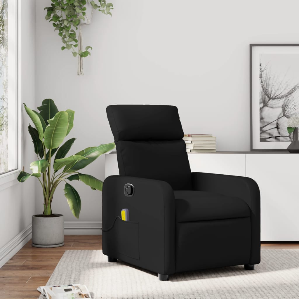 Black Reclining Massage Chair in Faux Leather