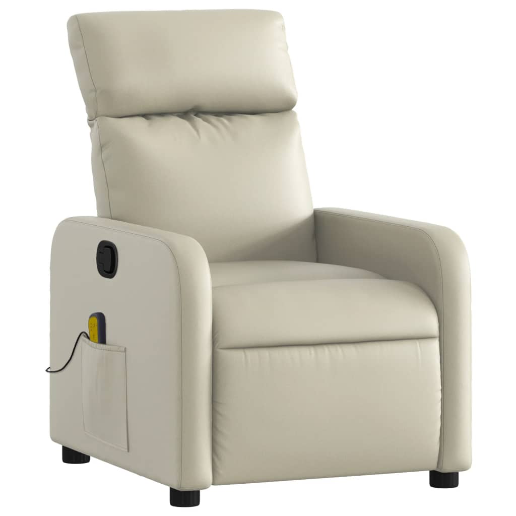 Reclining Massage Chair Cream Faux Leather