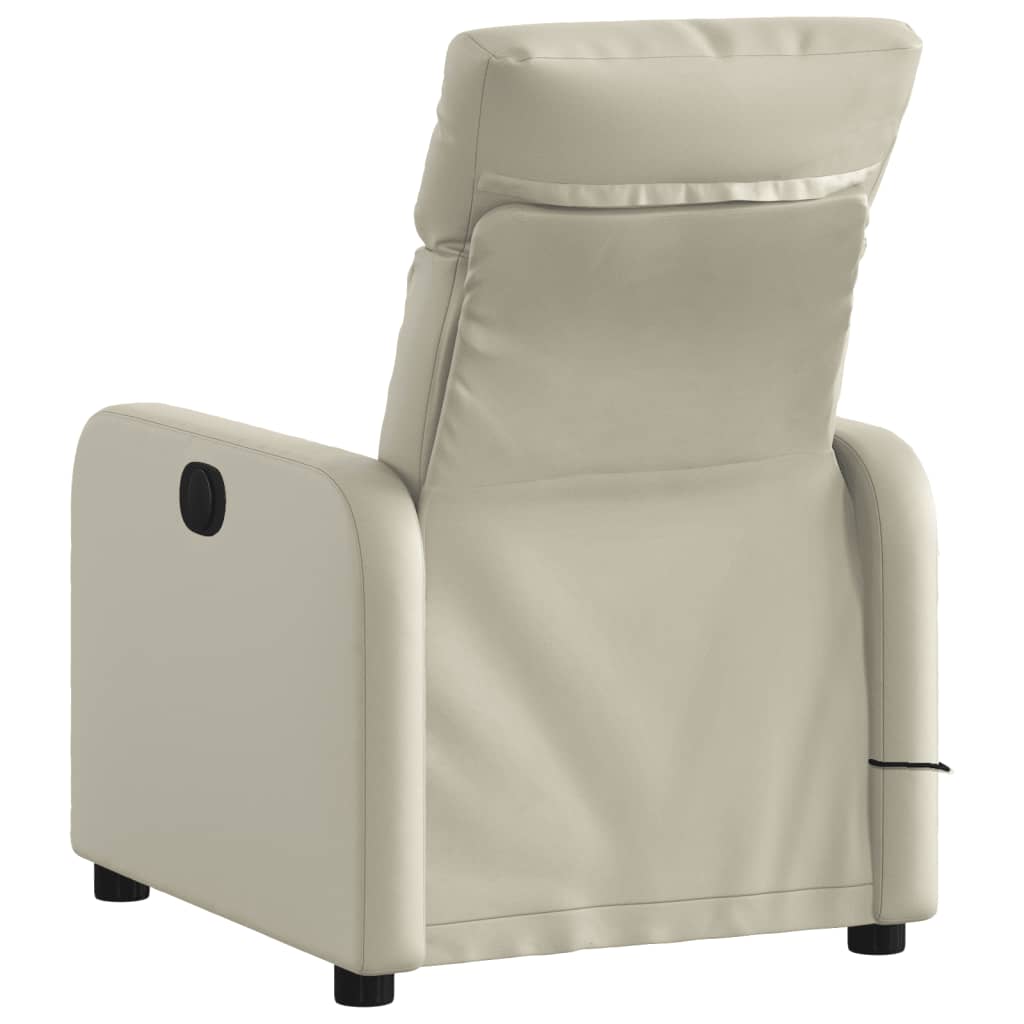 Reclining Massage Chair Cream Faux Leather