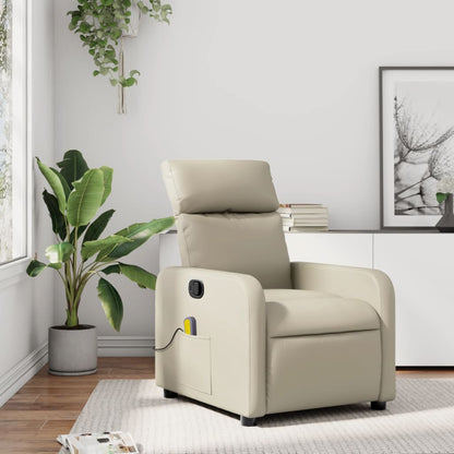 Reclining Massage Chair Cream Faux Leather