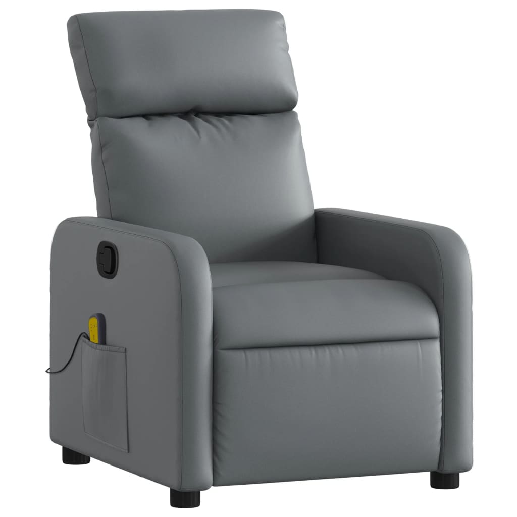 Gray Reclining Massage Chair in Faux Leather