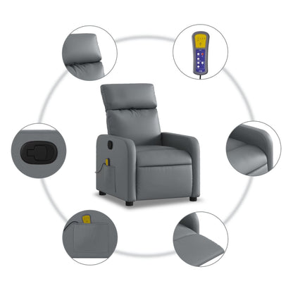 Gray Reclining Massage Chair in Faux Leather