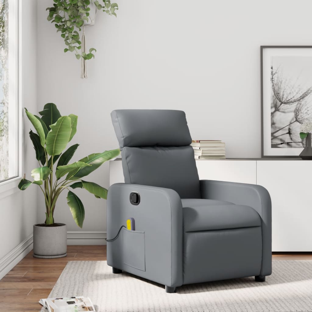 Gray Reclining Massage Chair in Faux Leather