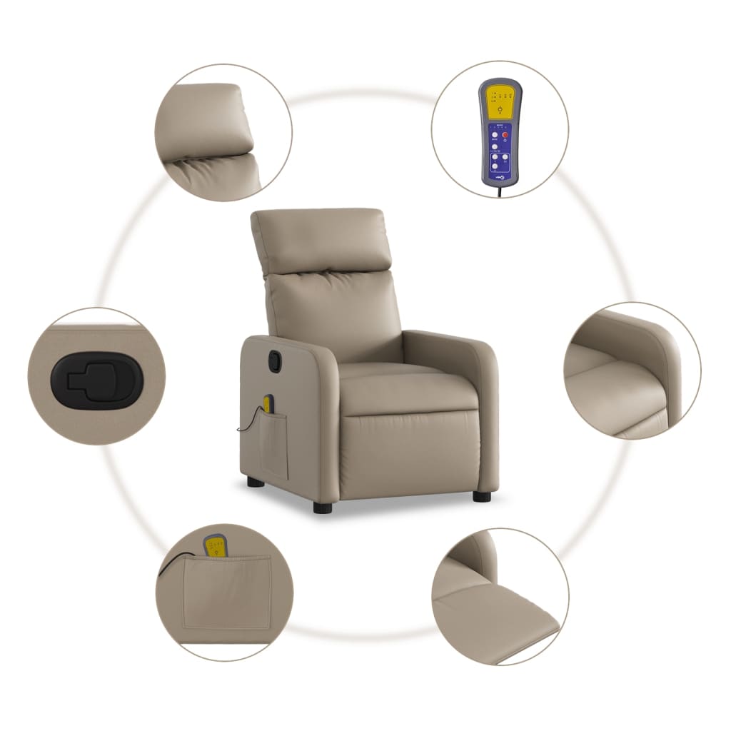 Cappuccino reclining massage chair in imitation leather