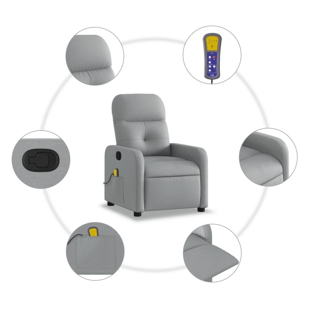 Light Gray Reclining Massage Chair in Fabric