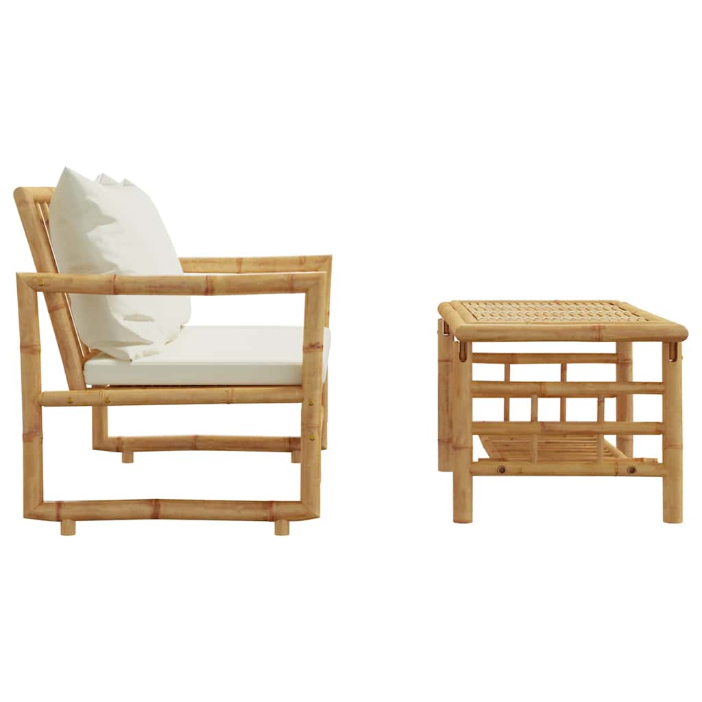 Set di divani da giardino 2 pezzi con cuscini in bambù | homemem39
