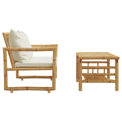 Set di divani da giardino 2 pezzi con cuscini in bambù | homemem39
