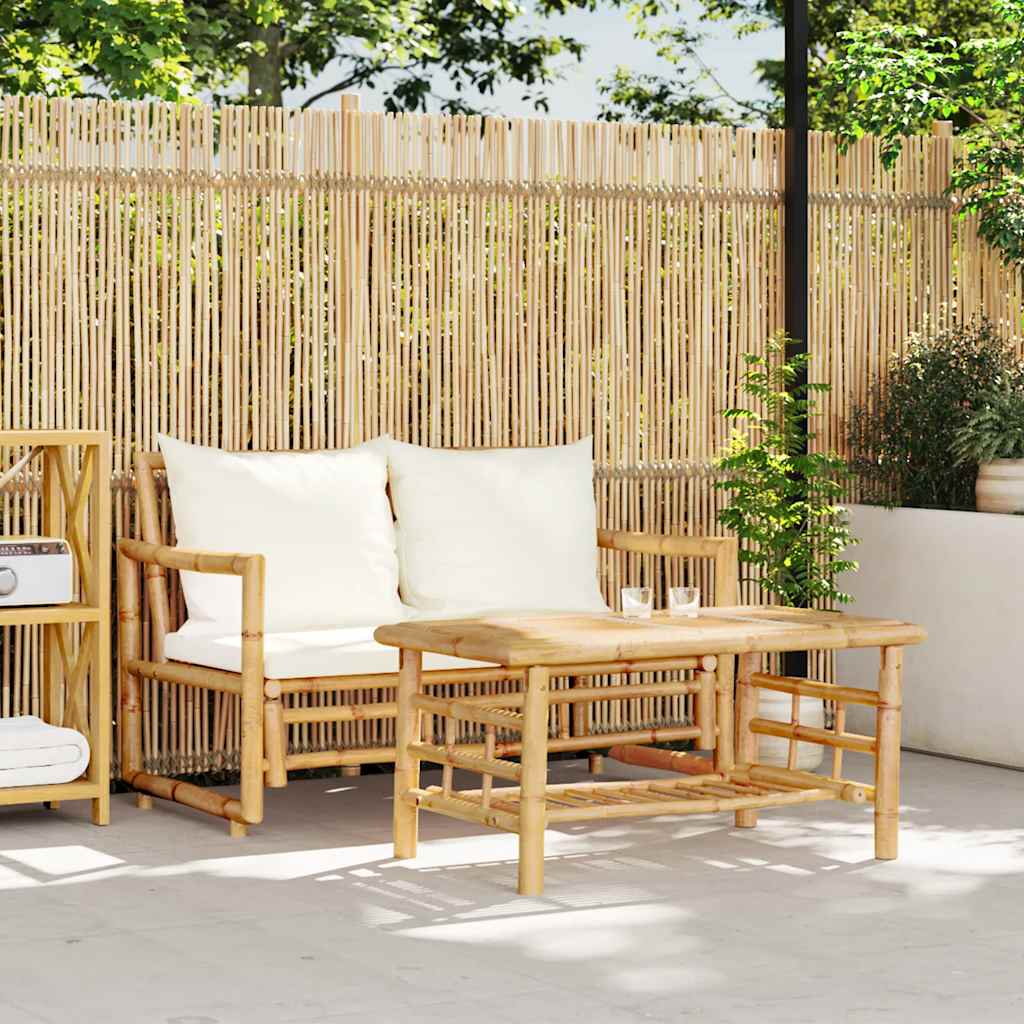Set di divani da giardino 2 pezzi con cuscini in bambù | homemem39