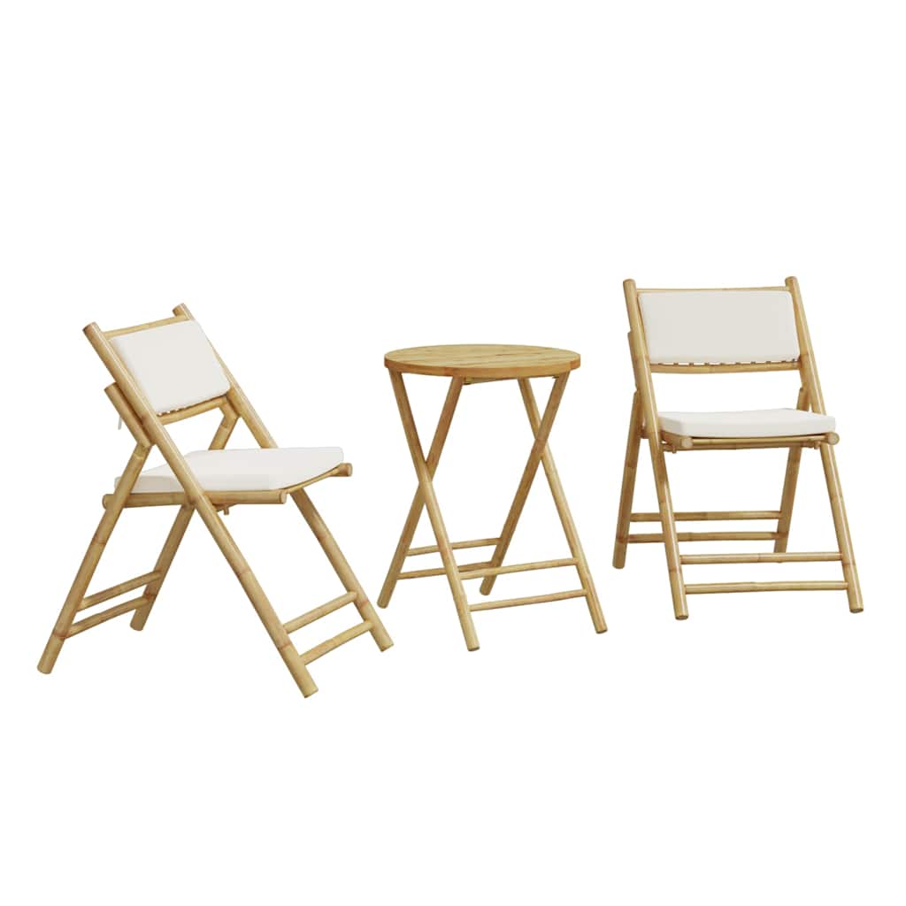 Set da Bistrot Pieghevole 3 pz Cuscini Bianco Crema in Bambù | homemem39