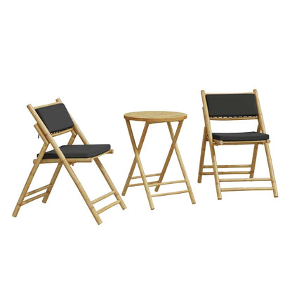 Set da Bistrot Pieghevole 3pz con Cuscini Grigio Scuro Bambù