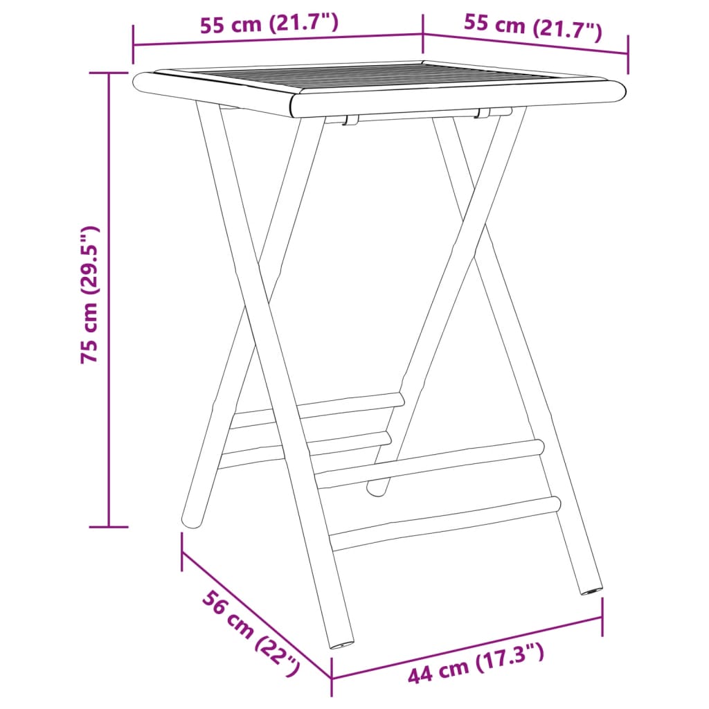 Folding Garden Table 55x55x75 cm in Bamboo