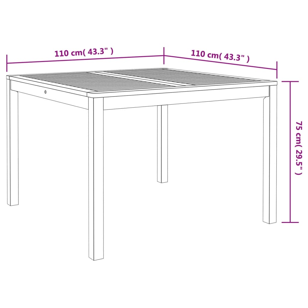 Tavolo da Pranzo da Giardino 110x110x75cm Legno Massello Acacia