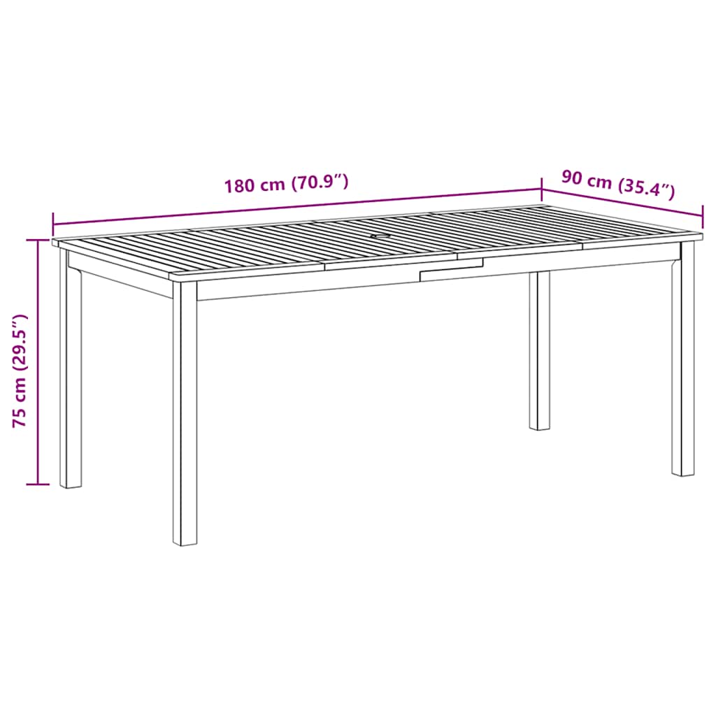 Tavolo da Pranzo da Giardino 180x90x75 cm Legno Massello Acacia
