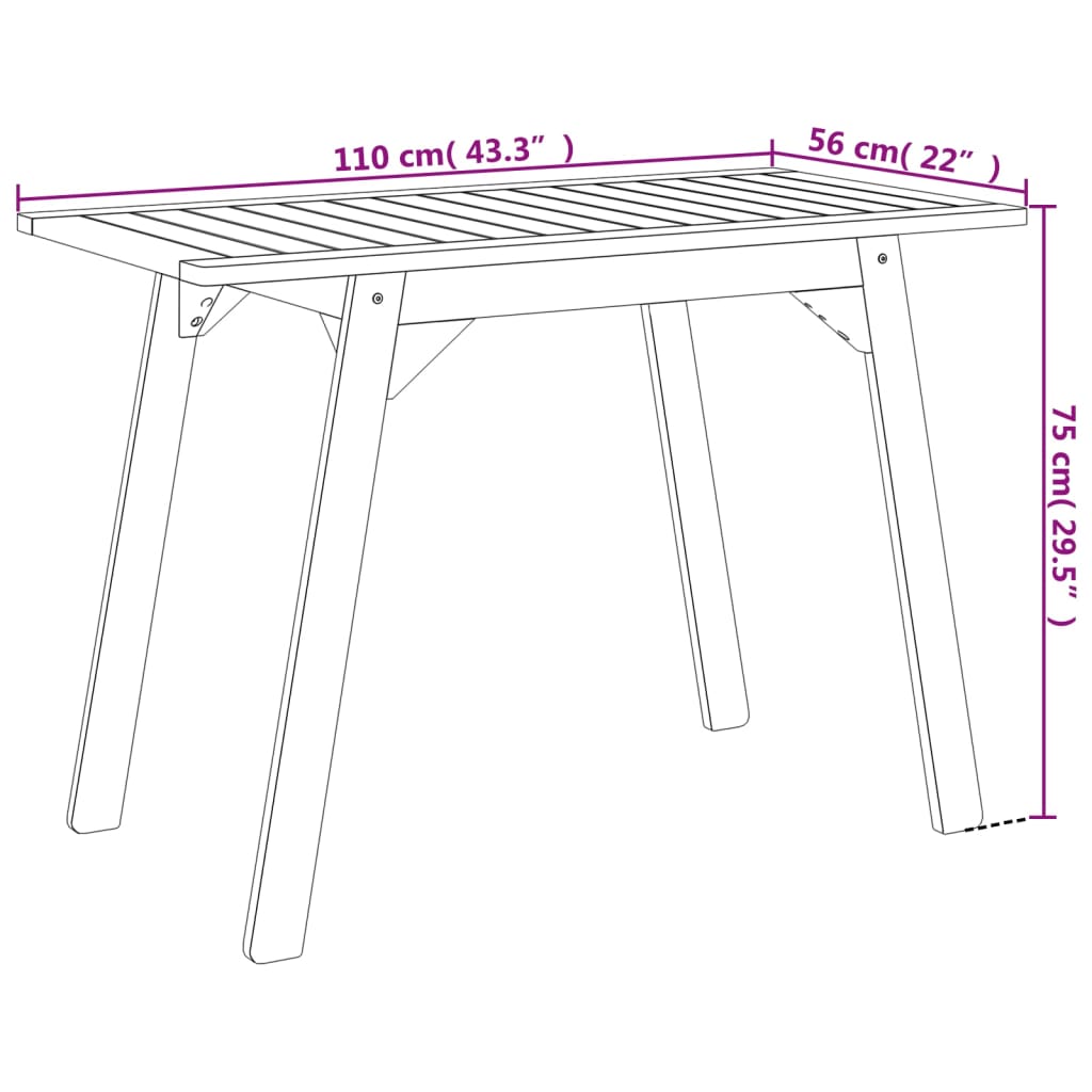 Tavolo da Pranzo da Giardino 110x56x75 cm Legno Massello Acacia