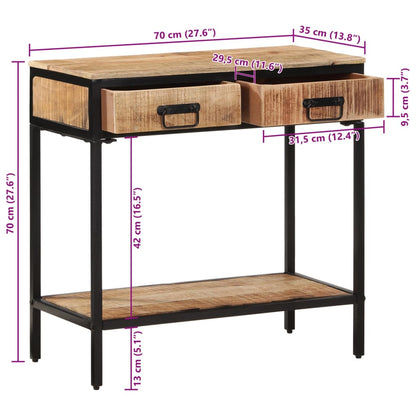 Tavolo Consolle 70x35x70 cm in Legno Massello di Mango Grezzo