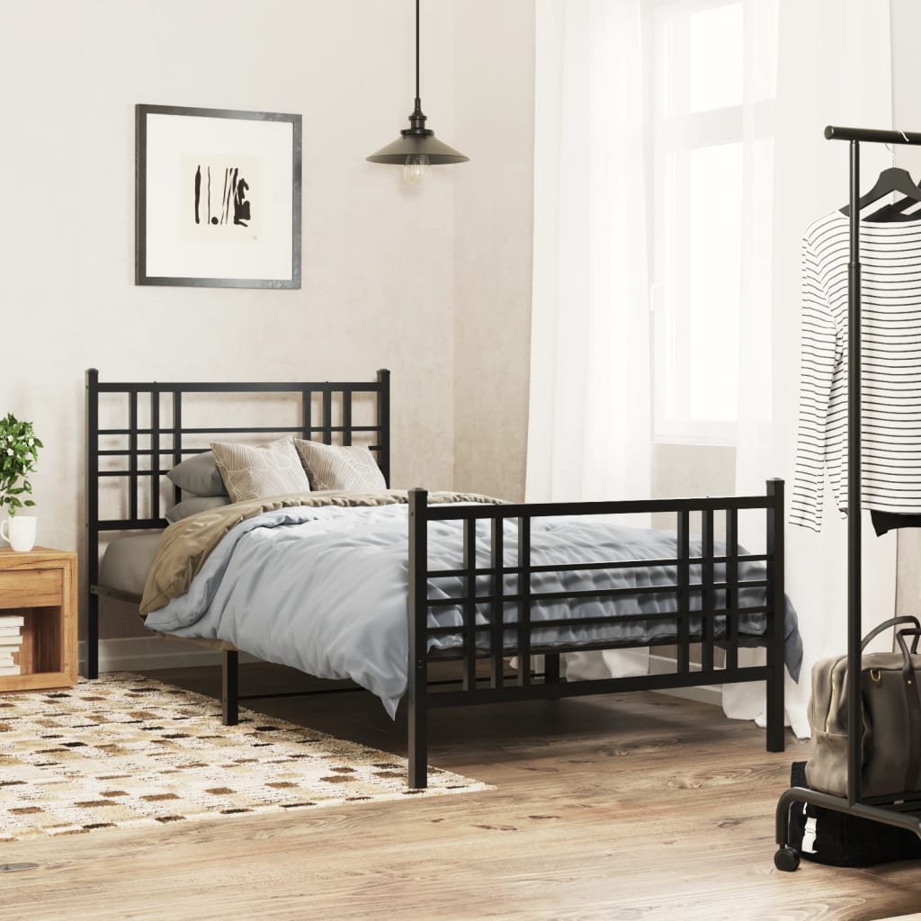 Giroletto con Testiera e Pediera Metallo Nero 90x190 cm | homemem39